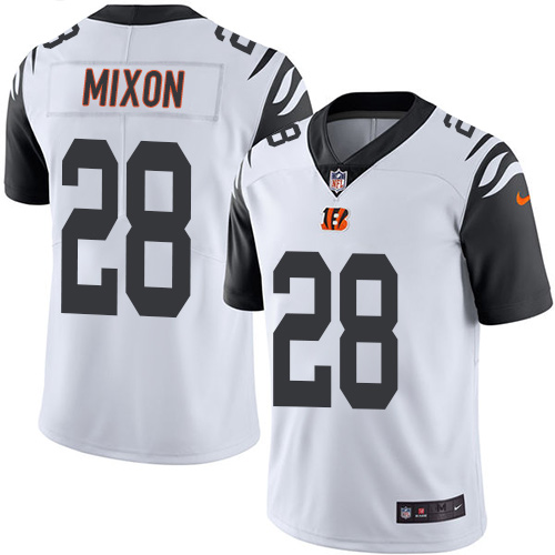 Nike Bengals #28 Joe Mixon White Men's Stitched NFL Limited Rush Jersey - Click Image to Close